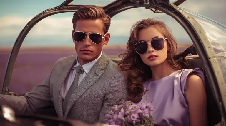 Zwei stilvoll inszenierte Personen in Retro-Kulisse symbolisieren die Strategie Fake it till you make it
