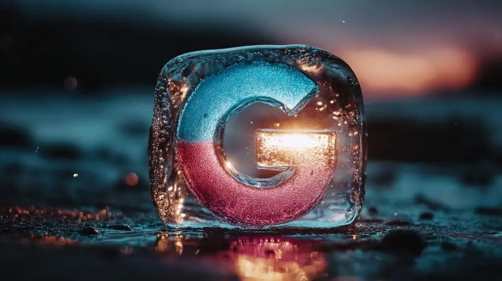 Eingefrorenes Google-Logo als Metapher für das Google News Update 2025.