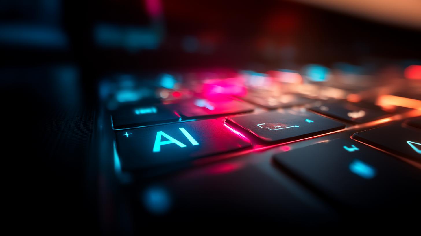 Moderne AI Tastatur im Neonlicht mit Fokus auf n8n 2.0