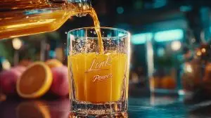 Glas mit orangefarbenem Saft als visuelle Metapher zum Linkjuice verteilen