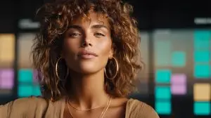 Frau vor digitalen Planboards in modernem Workspace zur Visualisierung der User Journey 2026