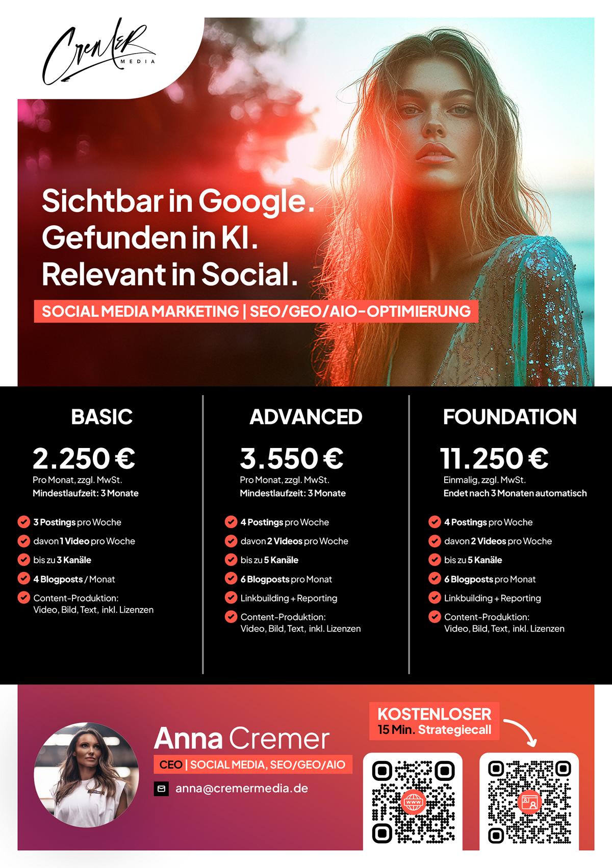 Social Media Marketing Preise 2026 und Kennenlerncall CremerMedia