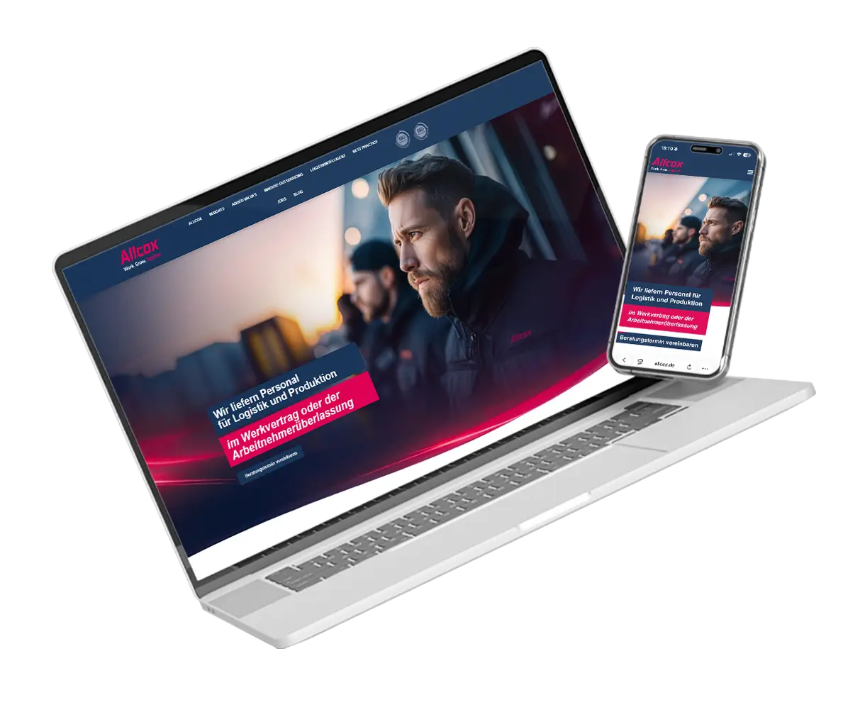 Laptop mit Webdesign vom Logistikdienstleister Allcox