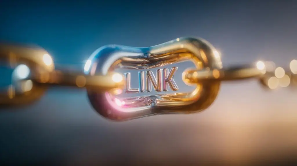 Linkbuilding-Strategien für Start-ups symbolisiert durch ein metallisches Kettenglied mit der Aufschrift LINK