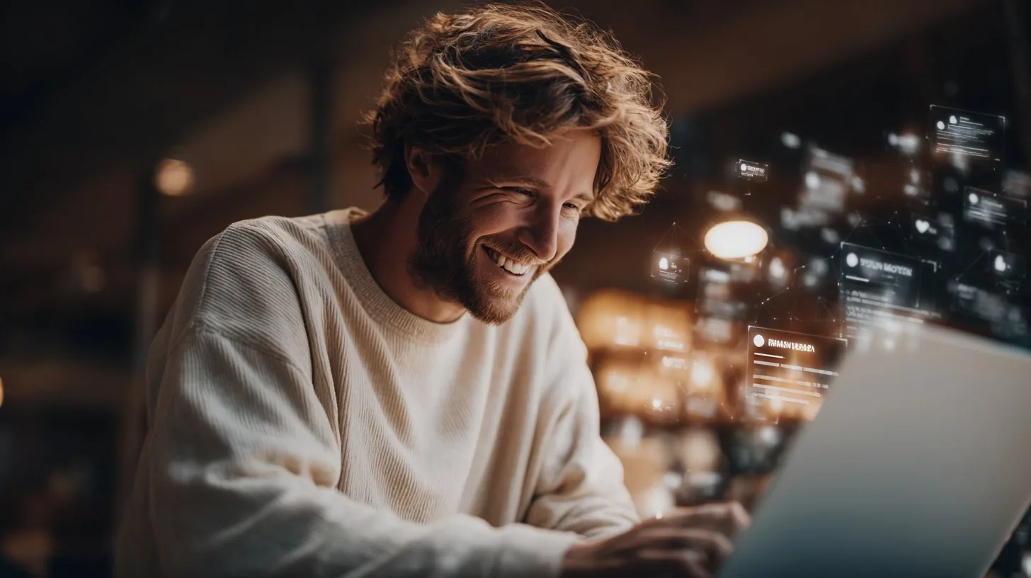 Mann am Laptop, liest sich den SEO-Blog von John Mueller durch