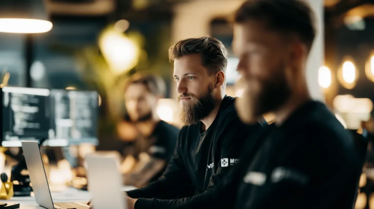 Junge Männer arbeiten in einem modernen Büro an Computern